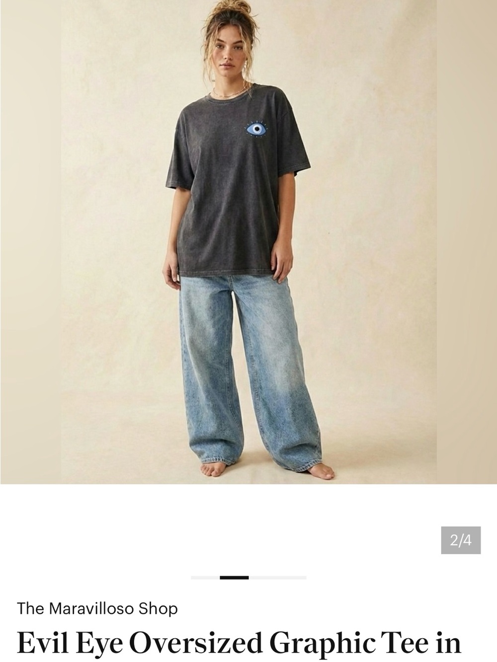 Evil Eye Oversized Graphic Tee - Black with Blue Eye